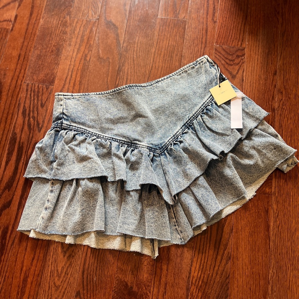 Ruffled Denim Mini Skirt